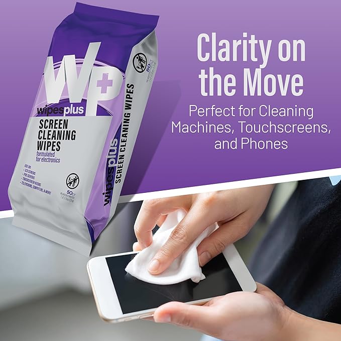 WIPESPLUS Screen Cleaning Wipes Electronic Cleaning Wipes with Alcohol for Home and Business, 1200 Count, (24 Packs of 50)