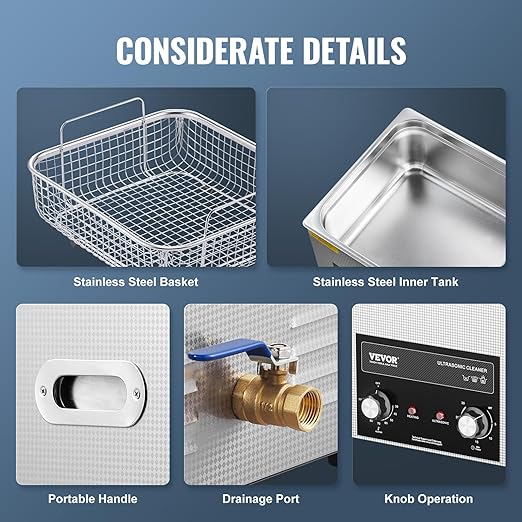 VEVOR 15L Sonic Cleaner with Heater Timer & Basket, Professional Digital Sonic Cavitation Machine, 360W Cleaning Machine for Lab Tools, Metal Parts, Carburetor, Brass, Auto Parts, Engine Parts