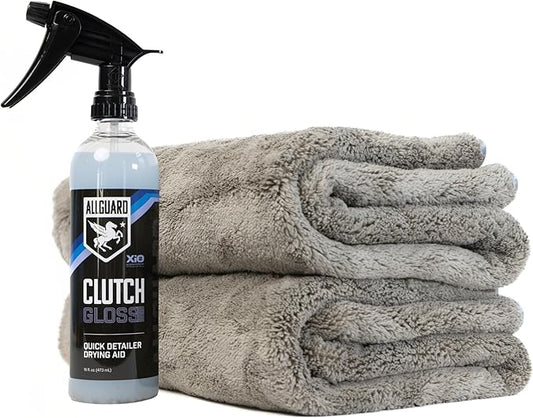 Microfiber Towels for Cars (2 Pack) & Clutch Gloss Car Detailing Spray – Ultra-Absorbent Car Drying Towels & Quick Detailer Drying Aid, Scratch-Free, High Absorbency Cleaning Cloths, 36"x25"