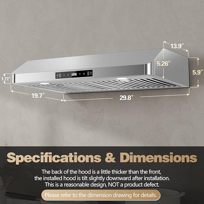 SNDOAS Under Cabinet Range Hood 30 inch,Stainless Steel Ducted/Ductless Range Hood with Touch/Gesture/Remote Control,700CFM & 3-Speed Kitchen Stove Vent Hood,Baffle Filters,3 Air Vents