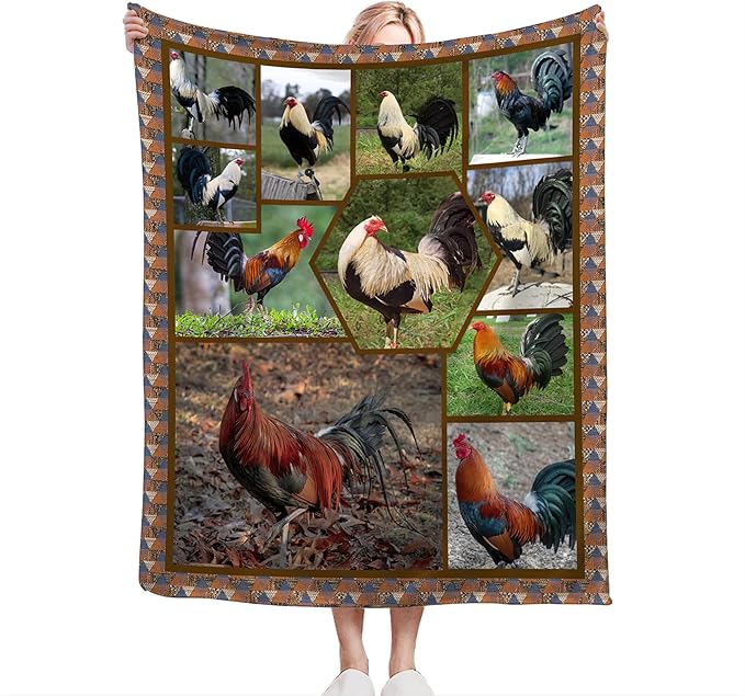 Rooster Chicken Blanket Throw for Girls, Women, Kids, Adults - Soft Warm Cozy Fleece Blanket for Couch, Sofa, Bed - 50"x40"