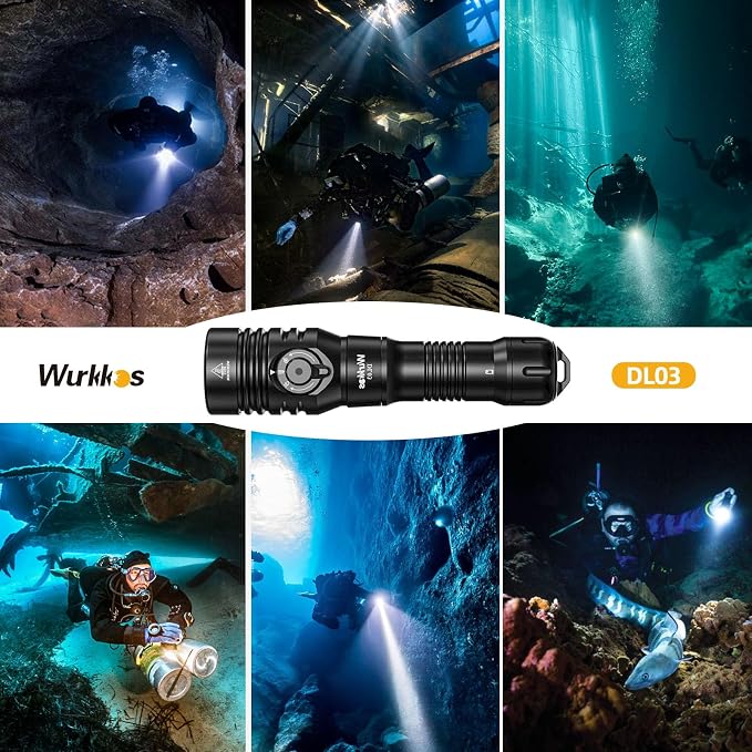 Wurkkos DL03 Dive Light, 2800 Lumens Scuba Diving Light, 1000M Green Beam and White Combo with Power Indicator, Type-C Rechargeable, IPX8 Waterproof for Night Dive Training Instructor Cave Exploration