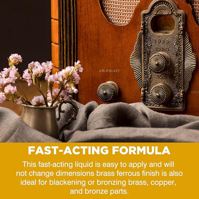 LIIZOUSUDA Brass Patina Solution - Copper Blackener, Metal Finish to Blacken, Copper, Bronze Parts - Black Patina for Brass - 1 Quart