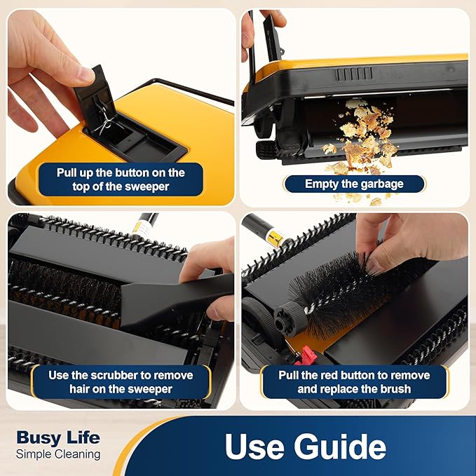 Yocada Manual Carpet Sweeper Cleaner Household Sweeper Hand Push Non-Electric Lightweight for Low&Undercoat Carpets Rugs Home Office Pet Hair Dust Scraps Paper Small Rubbish Cleaning 1*Extra Brush