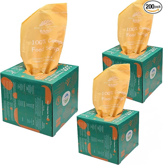 100% Compostable Trash Bags, 2.6 Gallon +3 Gallon+13 Gallon, Extra Thick, Food Scrap Waste Bags & Tall Kitchen Food Waste Bags, US BPI ASTM D6400 and Europe OK Compost Home Certified