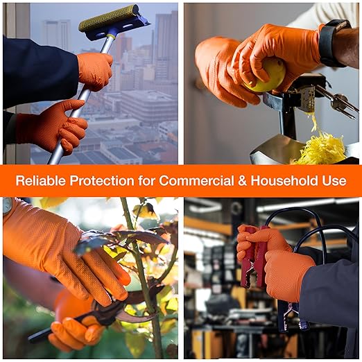 1st Choice 6 mil Orange Gloves, Disposable, Latex Free, Raised Diamond Grip, Mechanic Glove for Men, XXL, Case of 1000