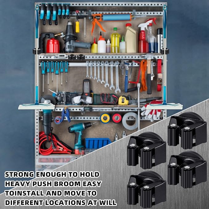Vercraft 30 Pcs Magnetic Mop Broom Holder Movable Magnetic Broom Holder Rack, Anti Slip Wall Mounted Utility for Cleaning Tools, Garage, Kitchen, Laundry, Garden (Black)