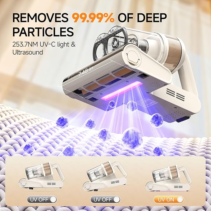 FEPPO 4-in-1 Mattress Vacuum Cleaner PRO, 16KPa Handheld Vacuum with UV-C Light, 40,000 Beats/Min Tapping, 140°F Hot Air, HEPA Filter for Bed, Sofa, Crib (Corded, 550W)
