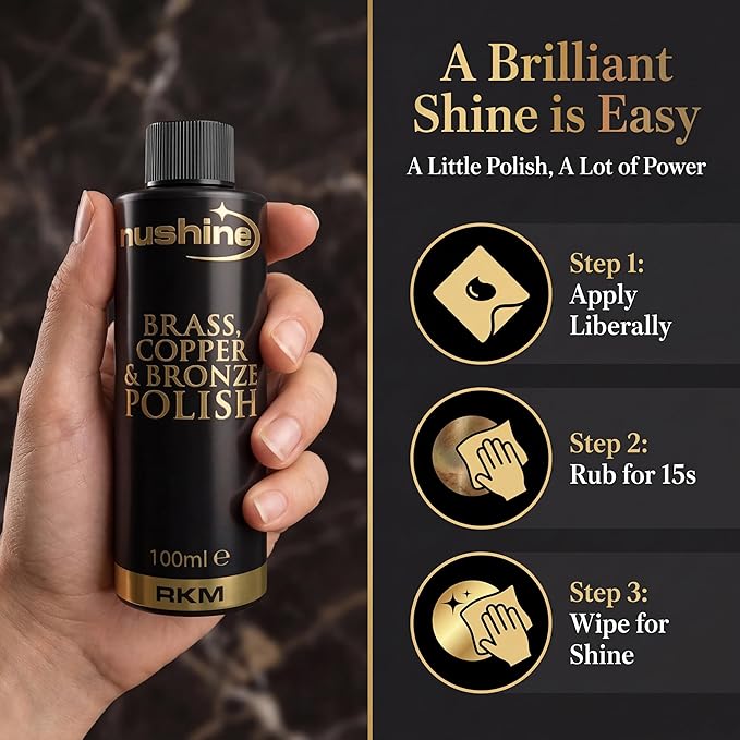 Nushine Brass, Copper & Bronze Polish 1.7 Oz - Ecofriendly, Solvent Free & Contains Anti Tarnish Agent to delay Future Tarnish