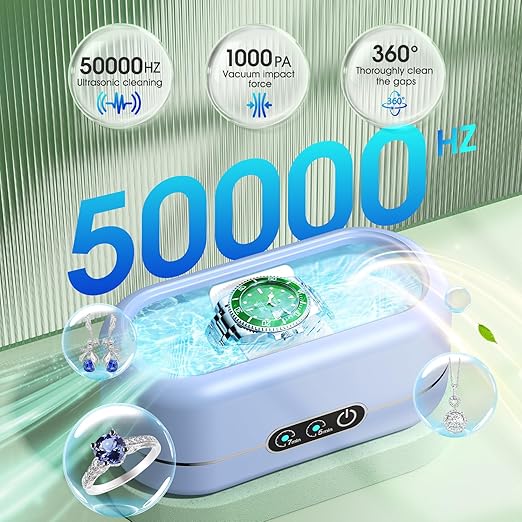 Professional Ultrasonic Jewelry Cleaner with Digital Timer,50KHz Ultrasonic Cleaner Machine with 304 Stainless Steel for Jewelry,Eyeglasses, Rings, Coin, Watch Strap, Dentures, Hygiene Items (Blue)