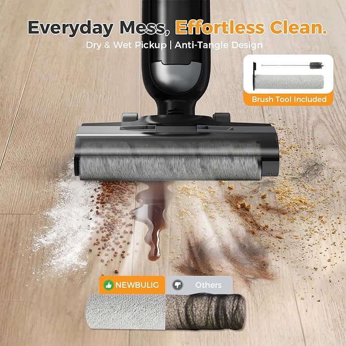NEWBULIG Cordless Wet Dry Vacuum Cleaner, All in One Vacuum Mop for Hard Floor, Vac Mops with Auto Self-Cleaning, Dual Water Tank, Anti-Tangle Design, Dual-Sided Edge Cleaning, 35 Mins Rumtime