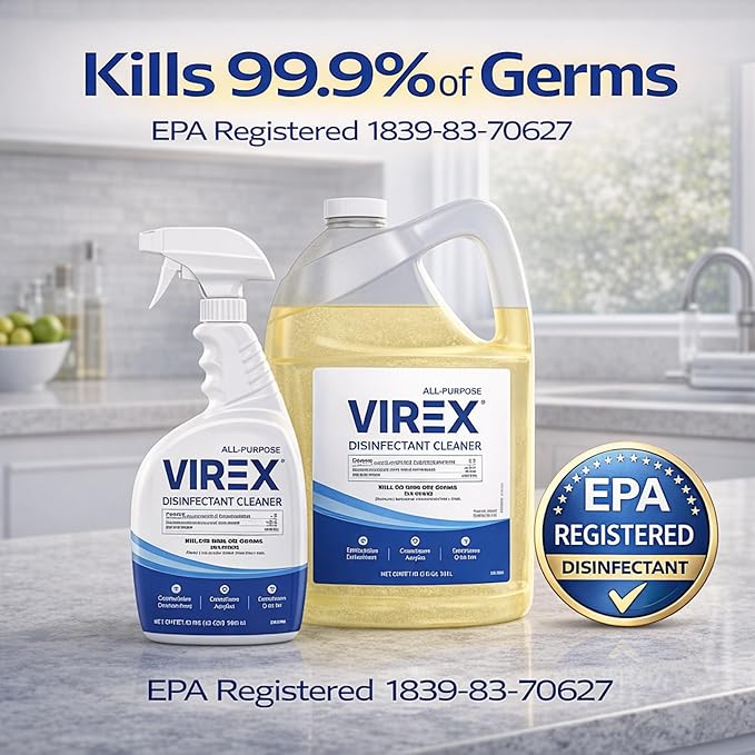 VIREX Diversey CBD540557 All Purpose Disinfectant Cleaner, Multi Surface Cleaning for Home and Commercial Use, Ready to Use Formula in Refill Size, Lemon Scent, 1 Gallon (Pack of 2)