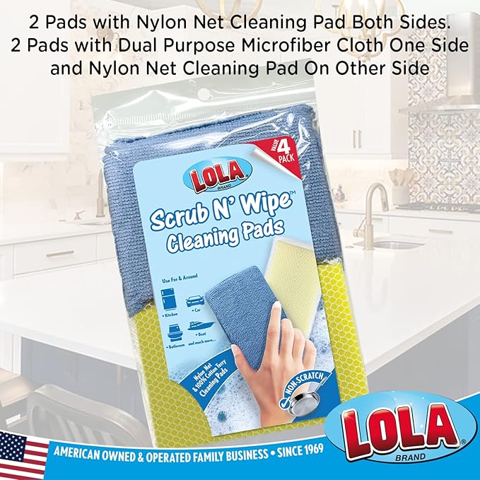 LOLA Microfiber & Nylon Net Sponges, 24 Pack, 12 Dual Sided Non-Scratch Sponge Pads & 12 w/Microfiber Cloth One Side and Netting on the Other Side
