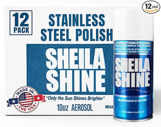 Sheila Shine 12 x 10oz Stainless Steel Cleaner and Polish With Cloth - Cleans, Polishes & Protects Kitchen Appliances, Refrigerators, Sinks, Ovens & Grills - Stainless Steel Fridge Cleaner