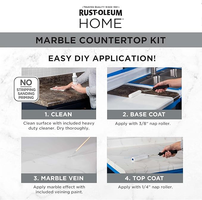 Rust-Oleum 384964 Home Marble Countertop Coating Kit, 72 fl oz, White