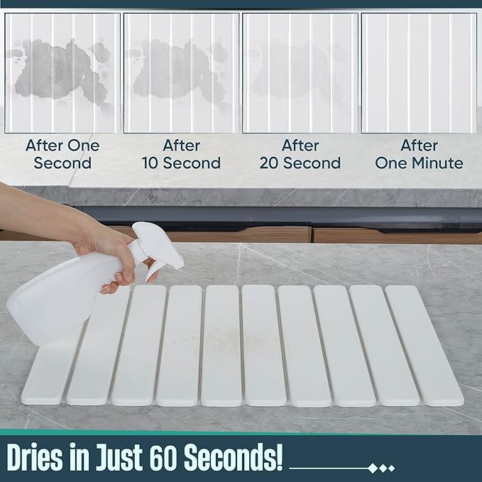 Stone Drying Mat for Kitchen Counter, 24"x16" Large Collapsible Dish Drying Mat with Non-Slip Pad and Sandpaper, Rolling Design, Quick Dry for Dishes, Bottles, Utensils