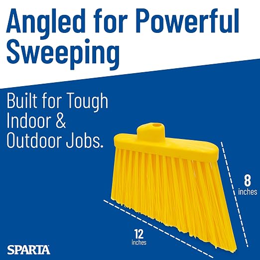 SPARTA Sweeper Broom – 12 Inch Angled Outdoor Broom Head with Durable Polypropylene Bristles, Standard Thread Compatible for Home Garage or Kitchen Cleaning, Yellow