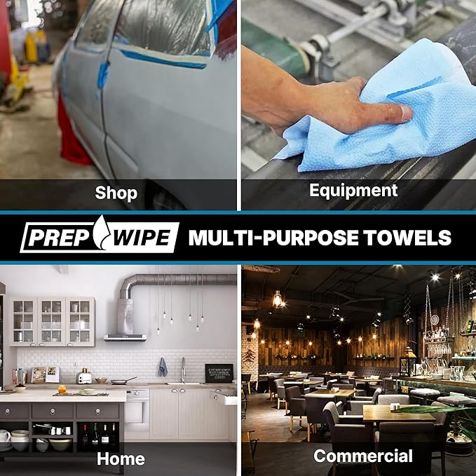 Lint-Free Cleaning Towels | Heavy Duty, Solvent Resistant Wipes for Auto Body & Industrial Prep | 100 Pack, 9" x 17", Blue 26019