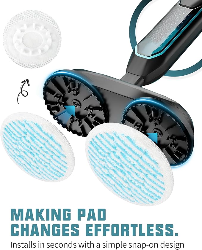 F Flammi Heavy Duty Replacement Steam Mop Pads for Pursteam ScrubMaster, 4 Pack Velvet-Bristle Hybrid Deep Scouring Steam and Scrub Mop Pads, Cleans Stubborn Grease and Grime