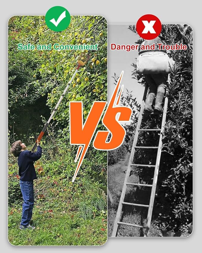 AgiiMan 18 Reach Fruit Picker with Telescopic Extension Pole, 3 to 12 FT Fruit Picker Pole Lightweight and Sturdy Aluminum Telescopic Pole, Easy to Assemble Fruit Picking Basket