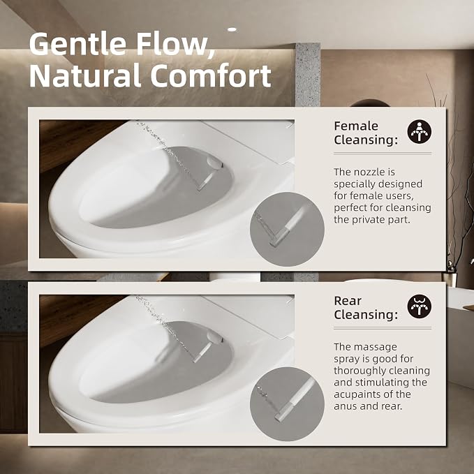 BRAVAT® Non-Electric Bidet Toilet Seat Elongated, Adjustable Water Flow, Removable Dual Nozzles, Easy 15-Min DIY Installation, Ambient Water & Soft-Close, Front & Rear Wash, White