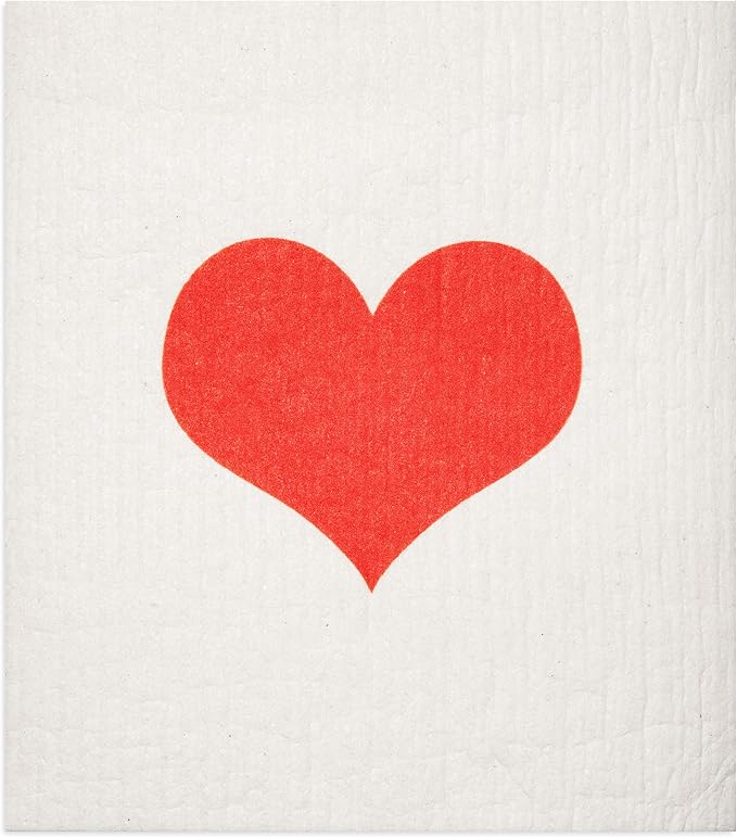 Swedish Dishcloths 2-Pack - Reusable Eco-Friendly Sponge Cloths, Replaces Paper Towels, Super Absorbent Biodegradable Kitchen Cleaning Towels, Machine Washable, Red Heart, 7.87"x6.88"