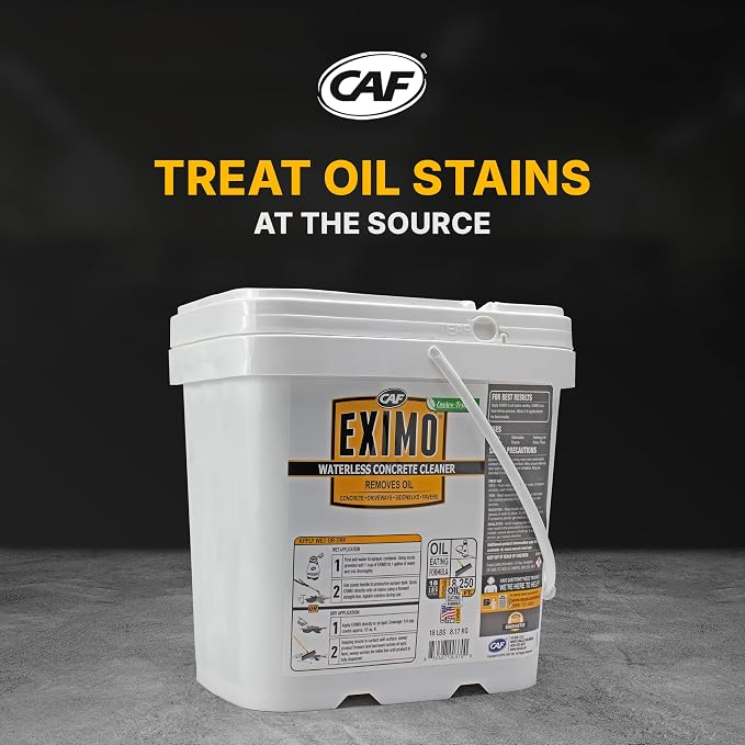 CAF Outdoor Cleaning EXIMO Waterless Concrete Cleaner, Oil Stain Remover for Driveway, Garage Floor, Basement and Walkway Surfaces, Natural Concrete Cleaner Powder Treatment, 36 lb Container