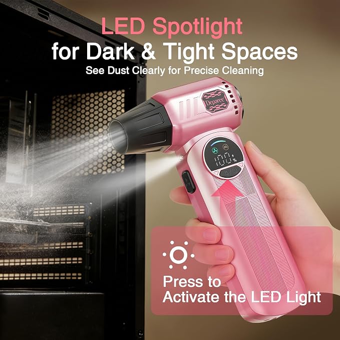 Electric Air Duster for PC Keyboard, Car & Home Cleaning, Powerful Cordless Air Blower with Vacuum Function, Infinite Speed Control, Fast Charging, Compact Rechargeable Dust Cleaner – Pink