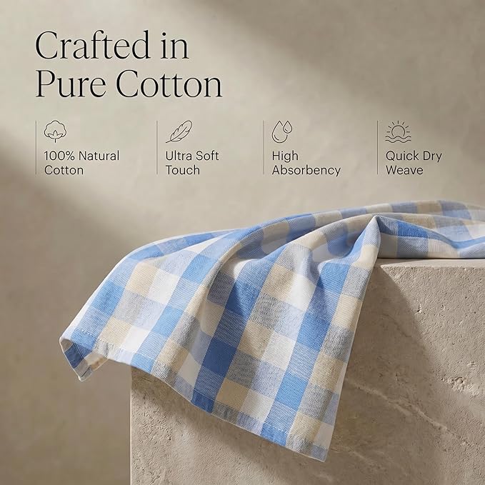 Urban Villa Kitchen Towels Set of 6 Blue Sand Buffalo Checks Kitchen Towels 20X30 Inches 100% Cotton Highly Absorbent Kitchen Towels Premium Quality Ultra Soft Mitered Corners KitchenTowels