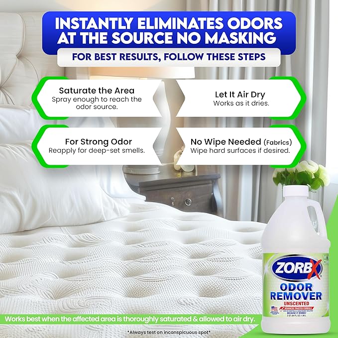 ZORBX Unscented Odor Eliminator Spray 64 Oz – Hospital-Grade Permanent Odor Remover for Pet & Human Urine, Smoke & Strong Household Odors – Carpet, Upholstery, Mattress, Bathroom, Car & More