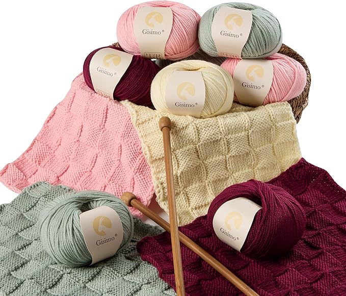 100% Merino Wool Yarn, 6-Ply Luxurious and Soft Yarn for Hand Knitting & Crocheting, 1.76 OZ/50g, 127 yds/116 Meters(Deep Red, 3 Balls)