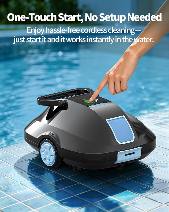 (2026 Upgrade) Robotic Pool Cleaner -Up to 250-Min Cordless Automatic Pool Vacuum Robot for Above Ground & Inground Pools -Powerful Suction Self-Parking for Swimming Pool up to2200 Sq. Ft -Black