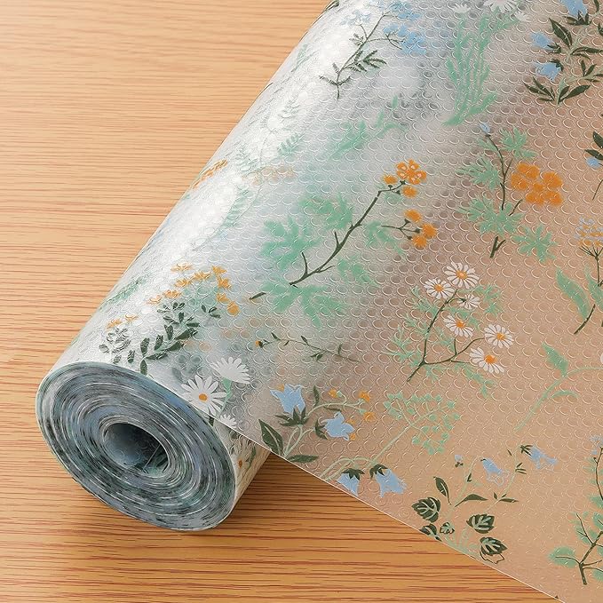 INNOLITES Shelf Liners for Kitchen Cabinets – Drawer Liner Waterproof & Oil-Proof, Non-Adhesive EVA with Floral Pattern – Durable Washable, Easy to Cut (Sage Green, 17.5" x 360")