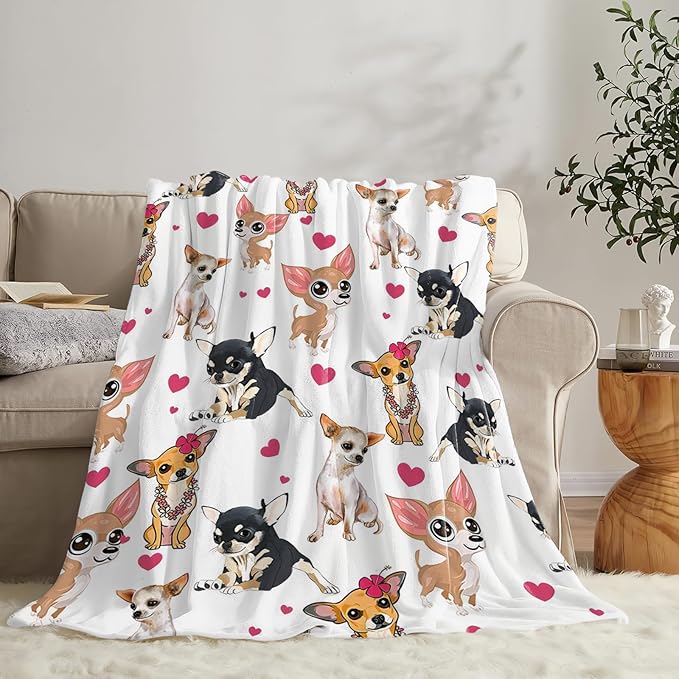 Tijuboni Chihuahua Throw Blanket Dog Gifts for Girls Boys Women Men Kids Adults Soft Flannel Fleece Blanket for Couch Sofa Bed Home Decor 60"x80"