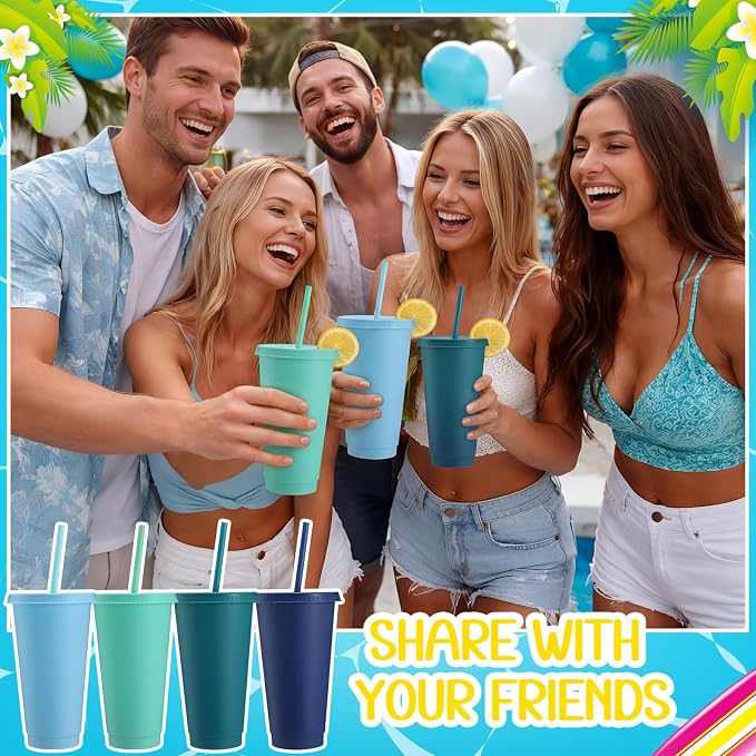 Honeydak 30 Pack Tumbler with Straw and Lid Bulk Cups for Gifts Water Bottle Iced Coffee Travel Mug Cup Reusable Plastic Tumblers for Party Birthdays 24-27 oz (Modern Color)