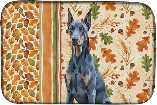 Caroline's Treasures Blue Doberman Pinscher Heirloom Fall Dish Drying Mat Absorbent Dish Drying Mat Pad for Kitchen Counter Dish Drainer Mat for Countertop, 14 x 21", Multicolor