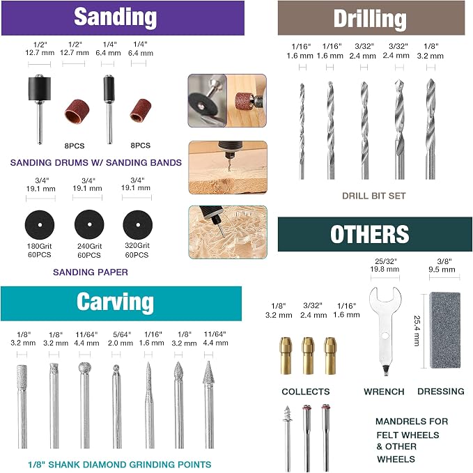 WORKPRO 306PCS Rotary Tool Accessories Kit, Fits Dremel Rotary Tool, 1/8" Shanks DIY Universal Fitment for Easy Cutting, Sanding, Grinding, Carving, Polishing, Drilling and Engraving with Storage Case