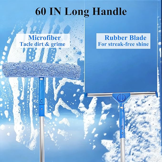 Window Cleaning Kit with 3 Gallon Bucket, 14 Inch Squeegee and Scrubber, 60 Inch Long Handle Window Cleaner Tool, Professional Window Washing Equipment for Home, RV and Commercial Use