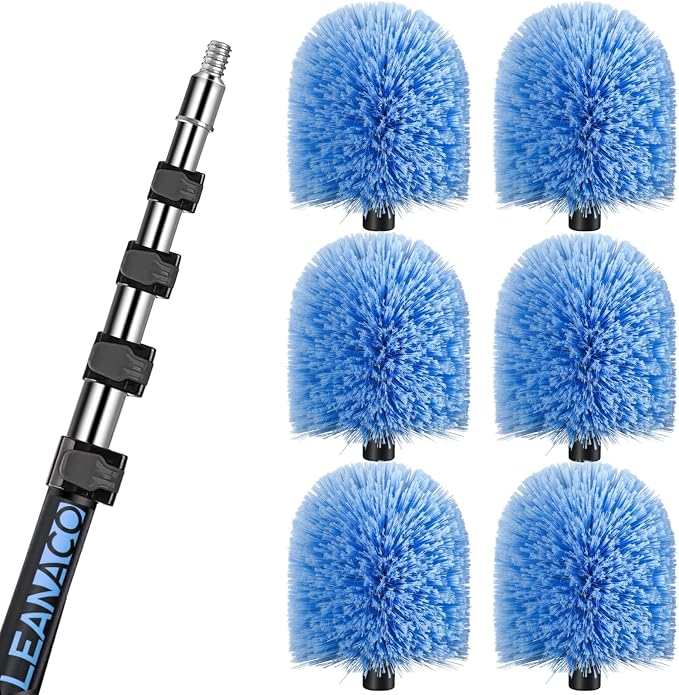 26FT High Reach Cobweb Duster with 5-20ft Extension Pole, 6 Pack Big Webster Cobweb Duster, Aluminum Telescopic Cobweb Brush, Spider Web Brush for Outdoor & Indoor Cleaning(20FT, Duster Kit)