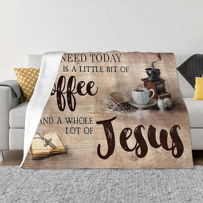 Tijuboni Christian Coffee Throw Blanket Religious Faith Gifts for Women Men Girls Boys Kids Adults Soft Flannel Fleece Blanket for Couch Sofa Bed Home Decor 50"x60"