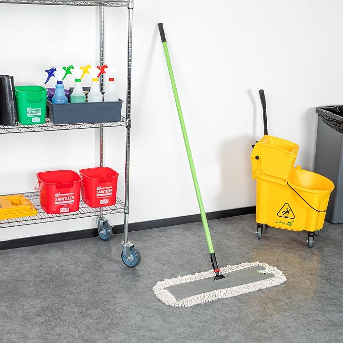 Restaurantware-Clean Tek Professional 24.02 x 5 Inch Dry Floor Mop, 1 Disposable Dust Mop - 64-Inch Handle, Secure Attachment, Blue Cotton, Ideal For Floor, Cleaning Home, Office