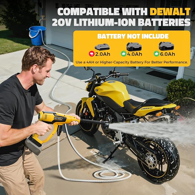 Ecarke 1200PSI Cordless Portable Washer Compatible with DeWalt 20V Batteries, 6-in-1 Nozzle Foam Cannon for Car Floor (Tool Only, No Battery Included)