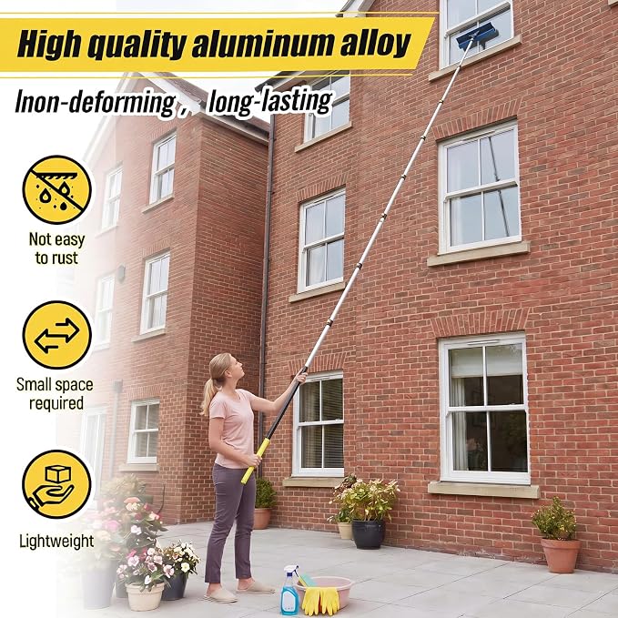 7.7-42ft Long Christmas Light Hanger Pole with Utility Hook, Telescopic Extension Pole Multi-Purpose for Christmas String Lights Installation Painting Cleaning Without Ladder (Yellow)