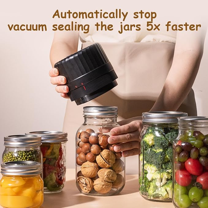 HTPOW Automatic Mason Jar Vacuum Sealer, One-Touch for Food Storage | Canning, pickling, one-touch operation, 1300mAh rechargeable battery, wide & regular mouth jar compatible