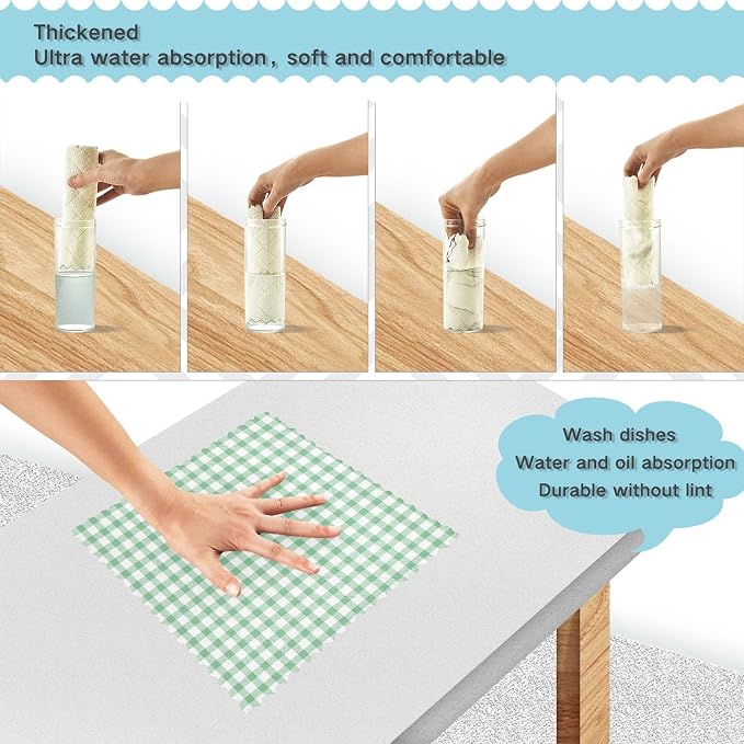 Green Checkered Kitchen Towels Dish Cloths Set of 6 Microfiber Cleaning Cloths for Cars Super Absorbent Machine