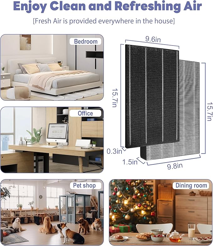 KC850U Replacement Filter Compatible With Sharp KC-850U Air Purifier, Part # FZ-C100HFU, With 2 HEPA filters and 1 FZ-C100DFU Activated carbon filter