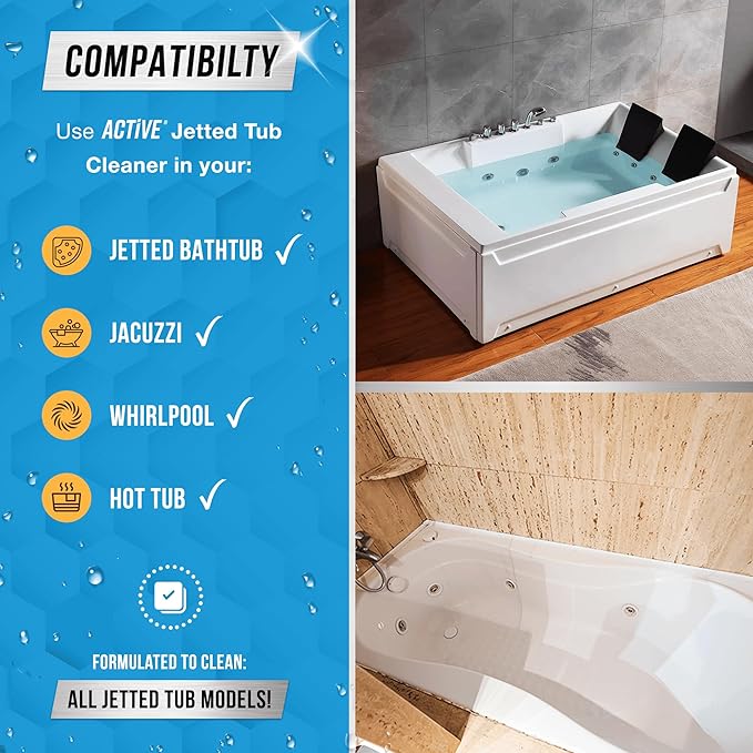 ACTIVE Jetted Tub and Washing Machine Cleaner Bundle - Includes 32oz Jetted Tub Cleaning Solution and 12 Month Supply of Washer Cleaning Tablets