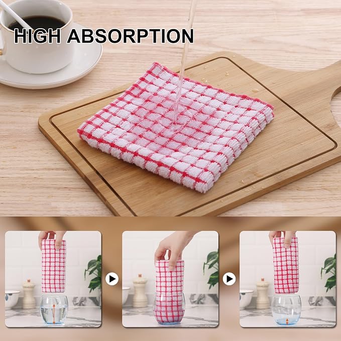Kitinjoy Cotton 8 Pack Terry Kitchen Towels, 16 x 25 Inches Super Soft and Absorbent Dish Towels, Quick Drying Hand Towels for Kitchen Drying, Red