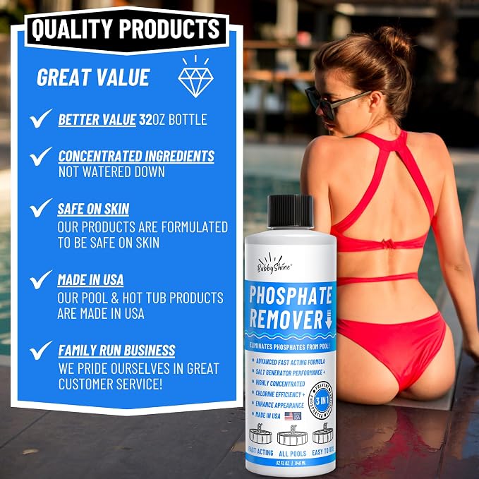 BubbyShine, Phosphate Remover - Pool Chemicals, Pool Phosphate Remover, Pool Chemicals For Inground Pools & Above Ground Swimming Pools, Perfect for Pool Openings to Make Your Pool Phosphate Free 32oz