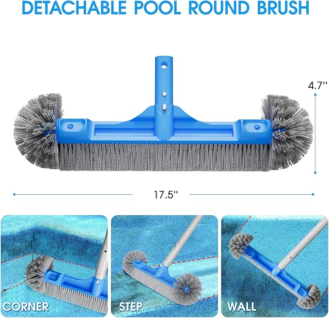 TidyMister All in One Pool Cleaning Kit - 18'' Repairable Pool Nylon Net & 18'' Detachable Round Brush & 11'' Fine Mesh Skimmer Net & Pool Chlorine Floater & Handy Scrubber for Water Line Cleaning